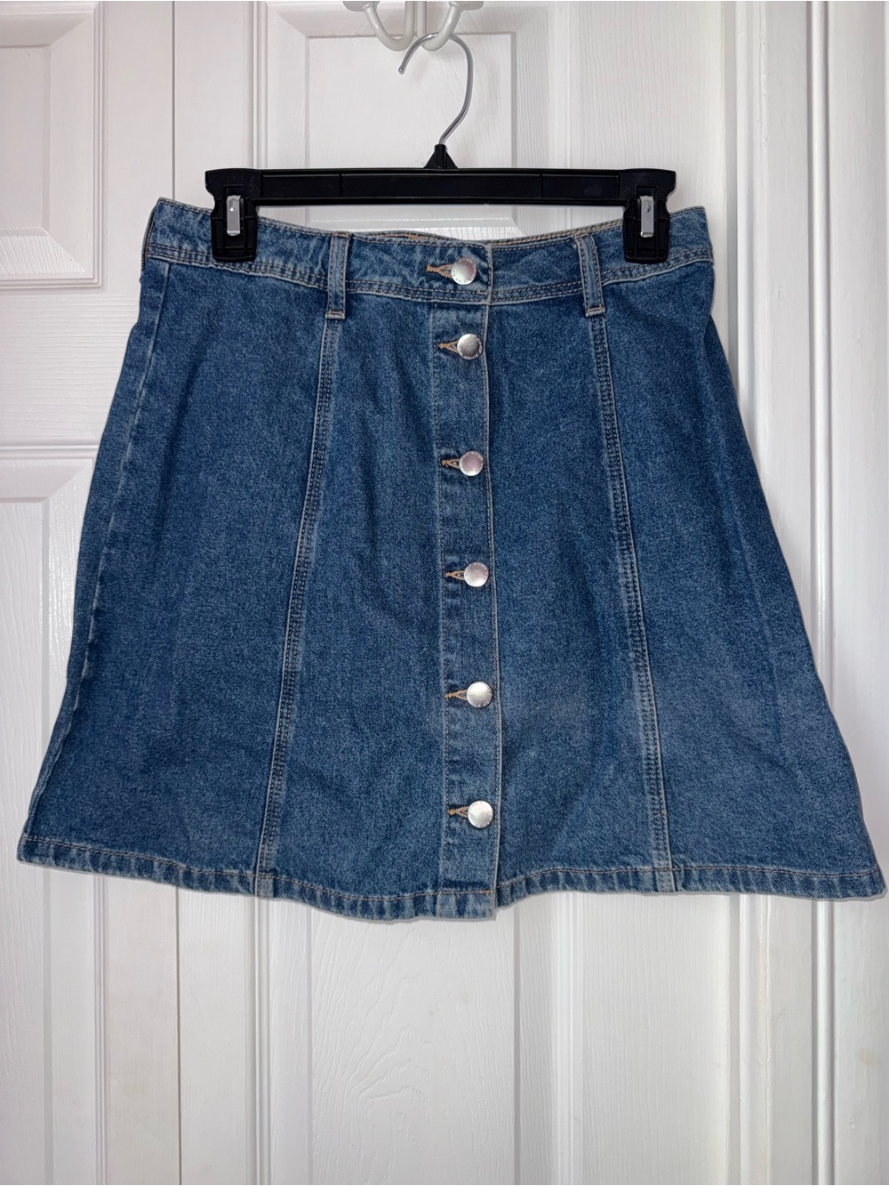Classic Blue Denim Button-Front Skirt